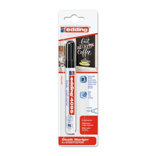 Marker Edding 4095 cu creta lichida, varf 2-3 mm, negru, blister