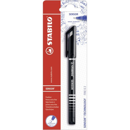 Liner Stabilo Sensor, varf 0.3 mm, negru, blister