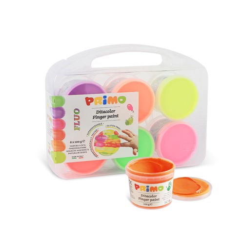 Tempera fluorescent Morocolor Primo, pentru pictat cu degetele, 6 culori, 100 ml