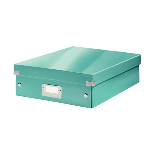 Cutie depozitare Leitz WOW Click & Store Organizer, carton laminat, medie, usor de asamblat, turcoaz