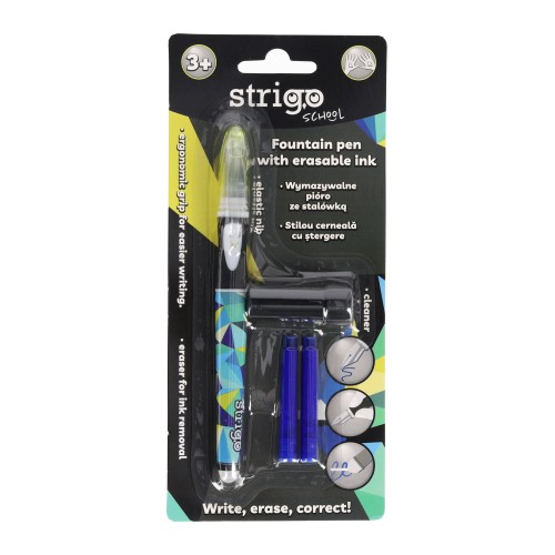 Stilou Strigo cerneala cu stergere + 2 rezerve + dispozitiv curatare, in blister, Geometric