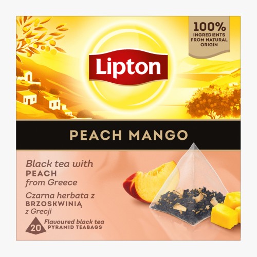Ceai negru Lipton, piersica si mango, 20 plicuri/cutie