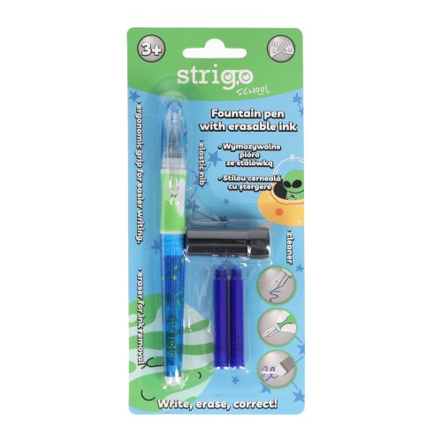 Stilou Strigo cerneala cu stergere + 2 rezerve + dispozitiv curatare, in blister, Cosmos