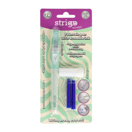 Stilou Strigo cerneala cu stergere + 2 rezerve + dispozitiv curatare, in blister, Waves