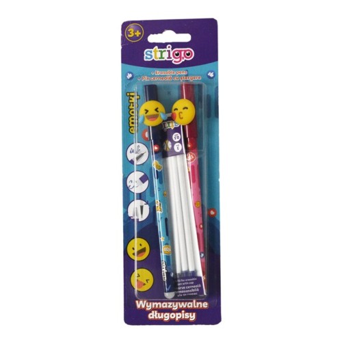 Set 2 Pixuri cerneala cu stergere + 3 Rezerve Strigo albastru, Emoticons