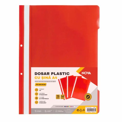 Dosar plastic Nova cu sina si 2 perforatii, rosu