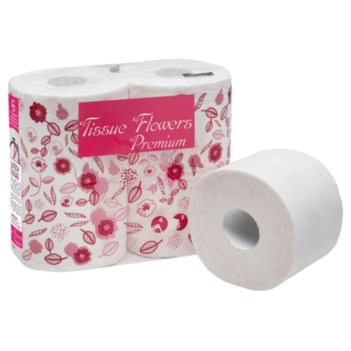 Hartie igienica Celtex Tissue Flowers Premium, 3 straturi, 300 foi/rola, 4 role/set