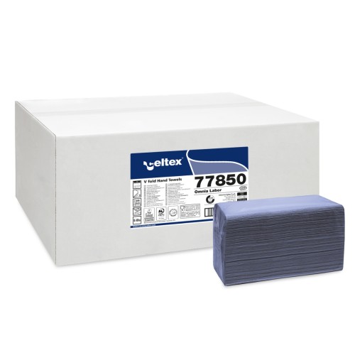 Prosop hartie pliat V Celtex Omnia Labor Blue, 3 straturi, 25 x 30 cm, 230 buc/set, 8 set/bax