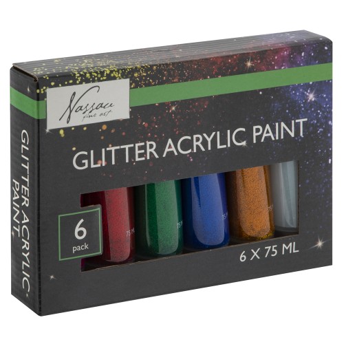Set culori acrilice cu sclipici Nassau, 6 culori, 75 ml